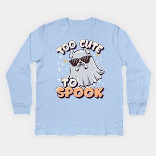 Too Cute To Spook Little Halloween Dog Ghost Kids Long Sleeve T-Shirt